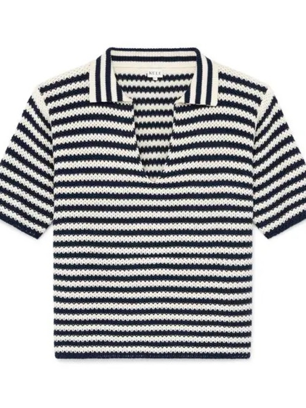 KULE The Lucie Crochet Polo Top Navy Cream Striped Size M